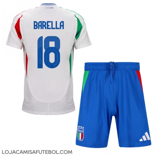 Camisa de Futebol Itália Nicolo Barella #18 Equipamento Secundário Infantil Europeu 2024 Manga Curta (+ Calças curtas)